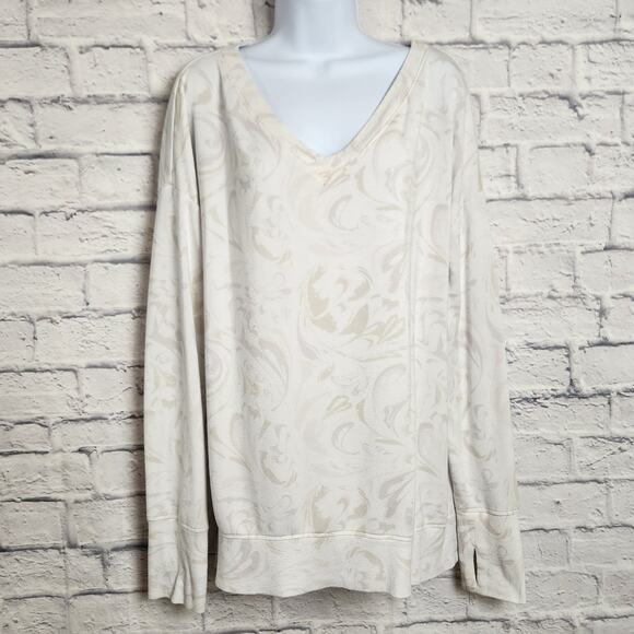 Athleta Sweatshirt Size Large Thumbholes Coaster Luxe V Neck Ivory Side Slit - Picture 1 of 13